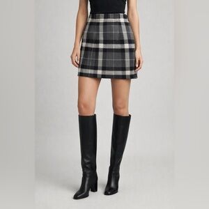 H&M Wool Plaid Mini Skirt • Brown Tan Black • Lined • NWT • Size 10
